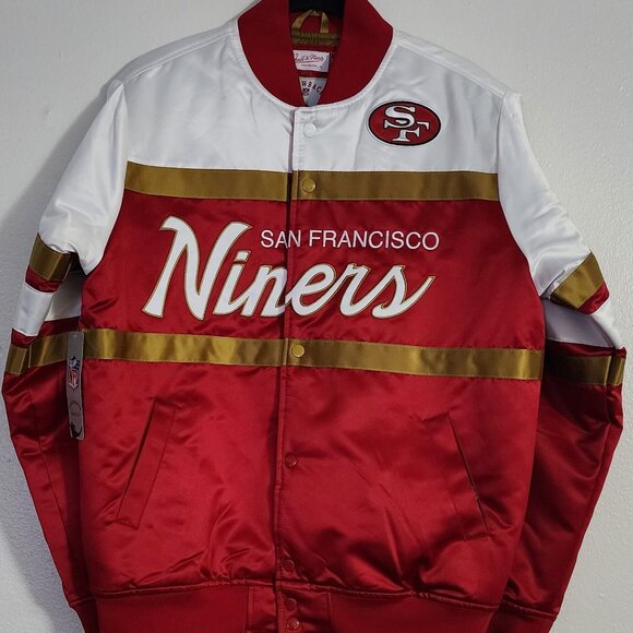 BRAND NEW MENS (MEDIUM) 49ERS MITCHELL & NESS JACKET RED,GOLD&WHITE